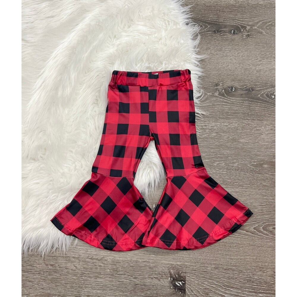 Buffalo Plaid Red & Black Bell Bottoms Boutique Girls 6/7 NEW